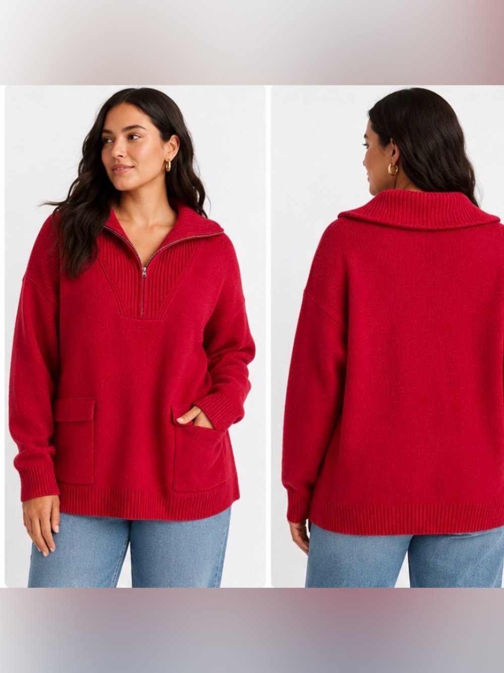 Anthropologie Half-Zip Pullover Sweater
Red Ribbed Pocket XL fall winter outdoor